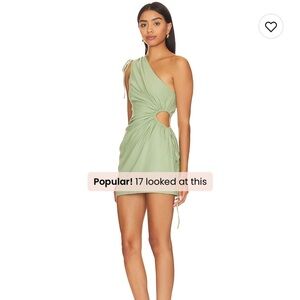 Camila Coelho Green One-Shoulder Linen Dress
